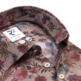 Blumendruck Baumwollhemd 042 - Taupe