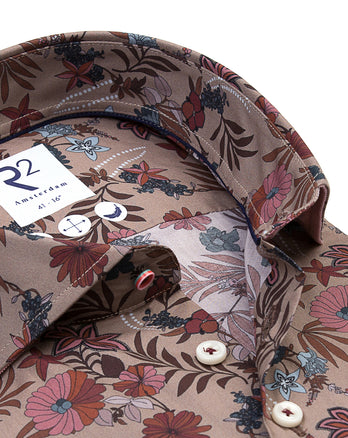 Bloemenprint katoenen overhemd 042 - Taupe
