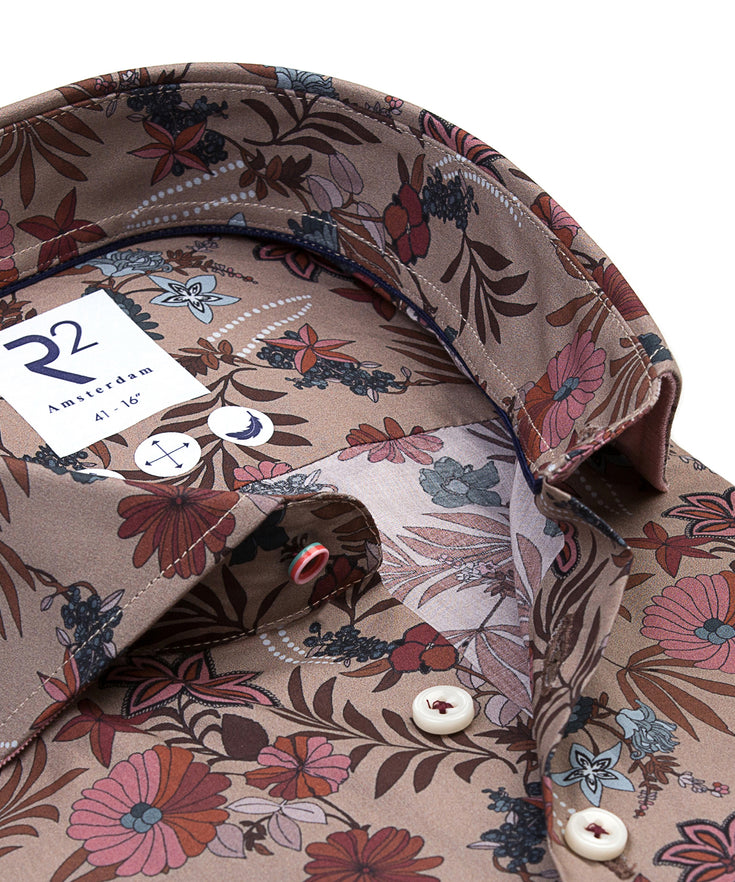 Floral print cotton shirt 042 - Taupe