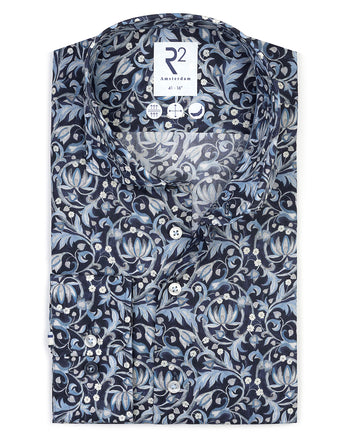 Print katoenen overhemd 014 - Blue