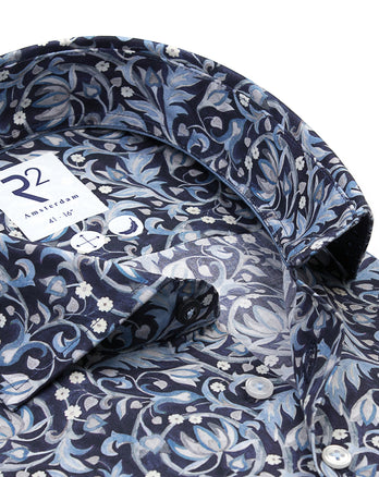 Print katoenen overhemd 014 - Blue