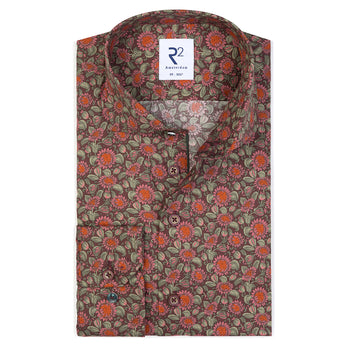 Chemise en coton imprimé floral 080 - Bordeaux
