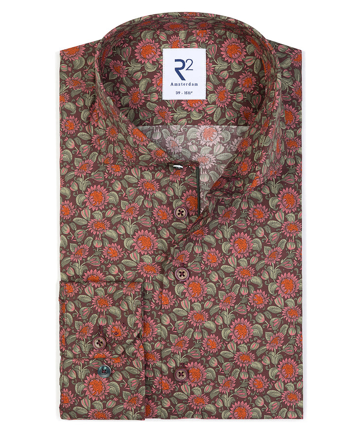 Floral print cotton shirt 080 - Bordeaux