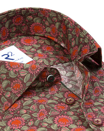 Floral print cotton shirt 080 - Bordeaux