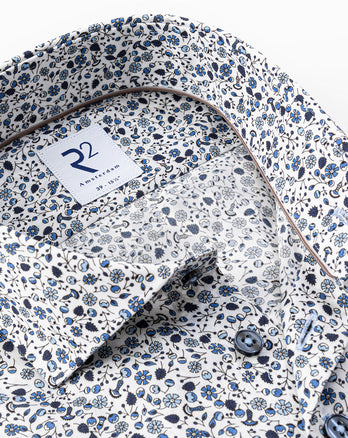 Bloemenprint katoenen overhemd 014 - Blue