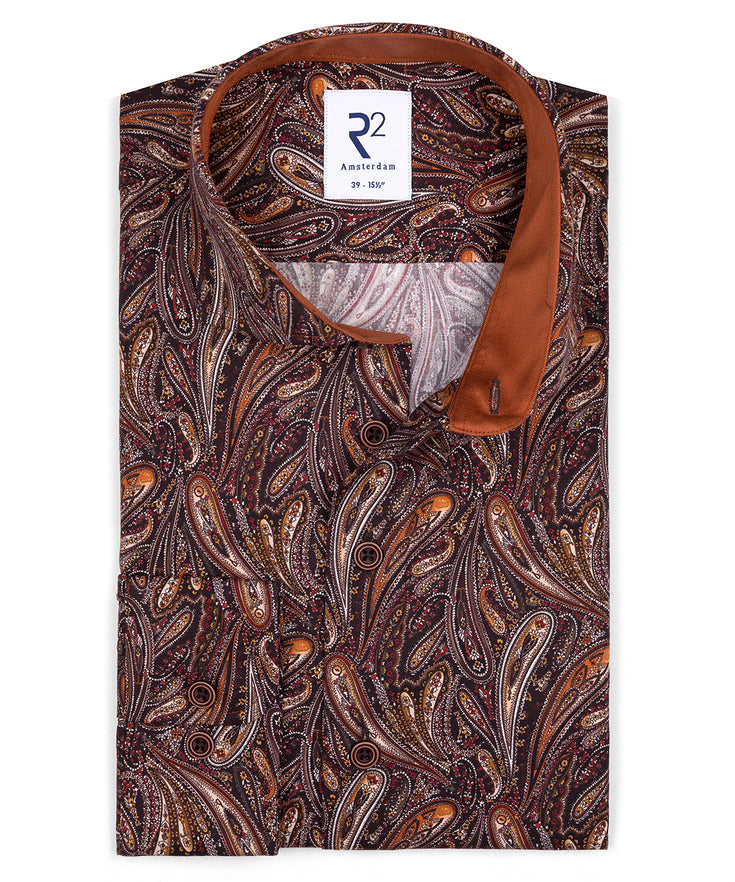 Paisley print cotton stretch shirt 040 - Dark brown