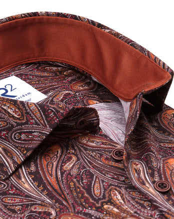 Paisley print cotton stretch shirt 040 - Dark brown
