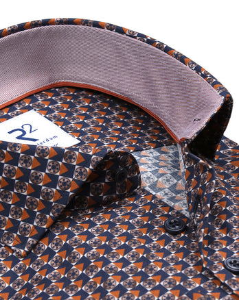 Graphic print cotton stretch shirt 010 - Navy