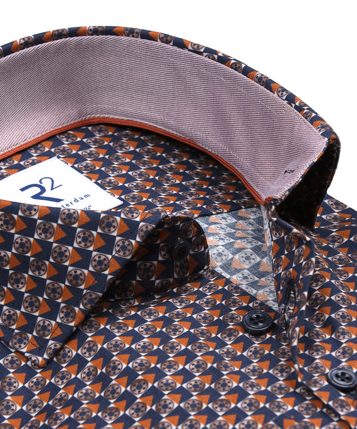 Graphic print cotton stretch shirt 010 - Navy