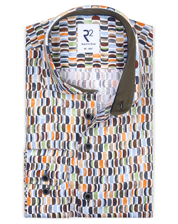 Halbkreis-Print Dobby Baumwollhemd 073 - Multicolour