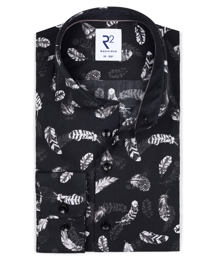 Feather print cotton shirt 025 - Antracite