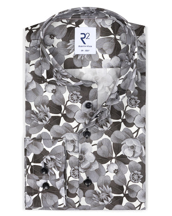 Blumendruck Baumwollhemd 025 - Antracite