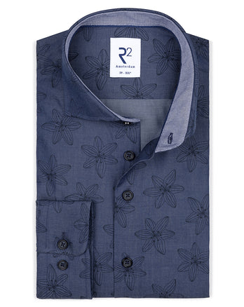 Blumendruck Chambray Lyocellhemd 010 - Navy