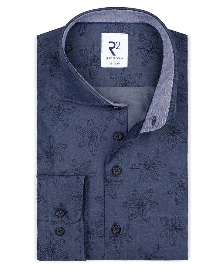 Floral print chambray lyocell shirt 010 - Navy
