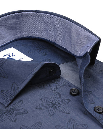 Blumendruck Chambray Lyocellhemd 010 - Navy