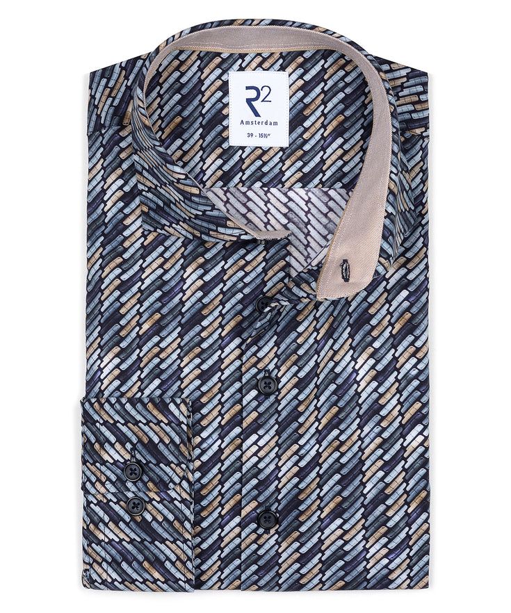 Graphic print cotton stretch shirt 010 - Navy