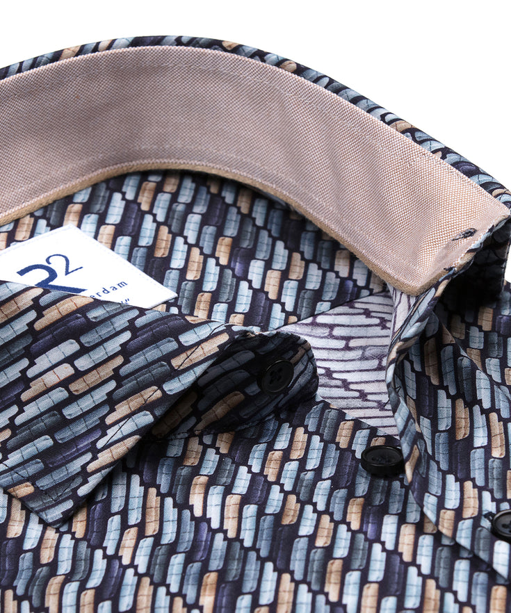 Graphic print cotton stretch shirt 010 - Navy