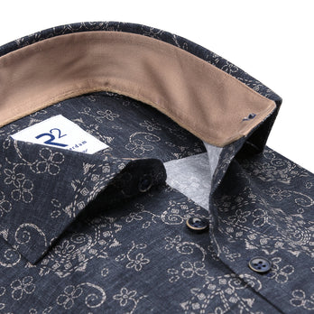 Chemise en coton stretch à imprimé paisley 016 - Denim blue
