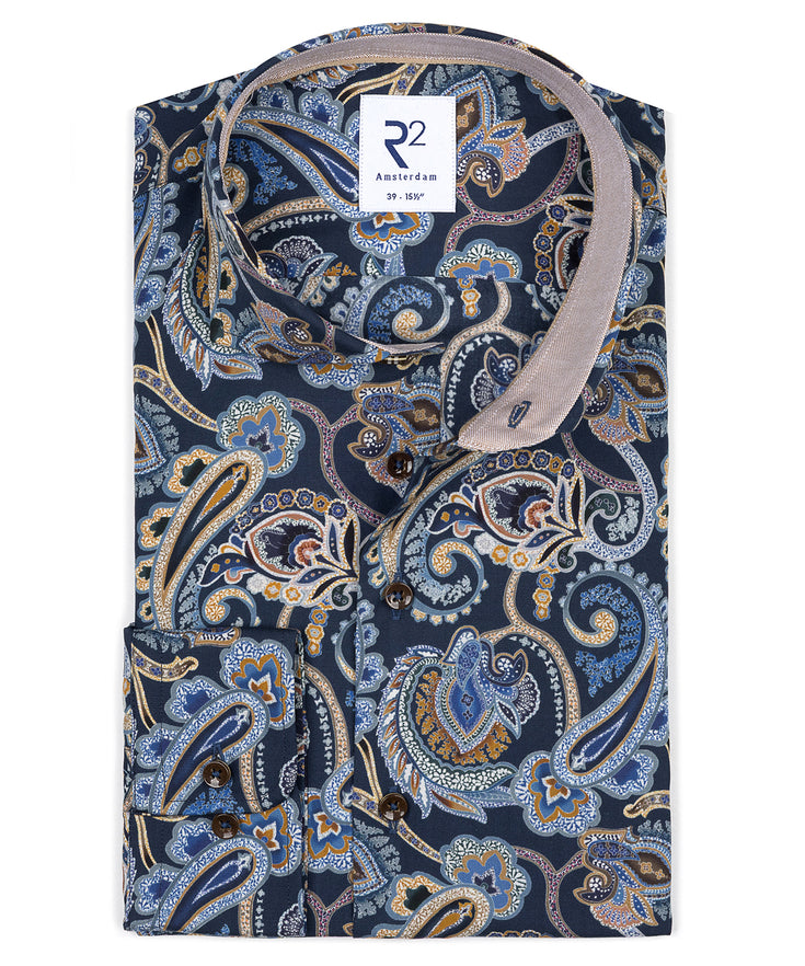 Paisley print lyocell shirt 014 - Blue