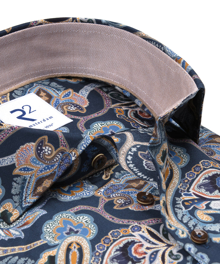 Paisley print lyocell shirt 014 - Blue