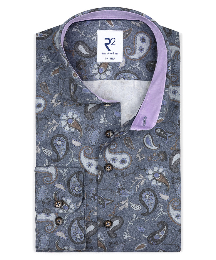 Paisley print cotton shirt 014 - Blue