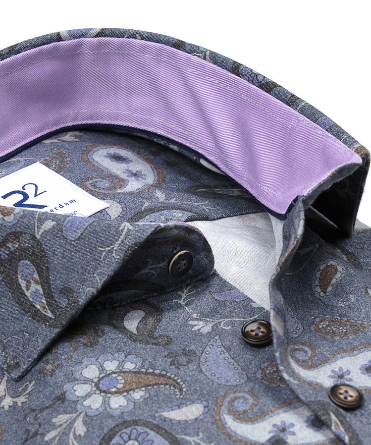 Paisley print cotton shirt 014 - Blue