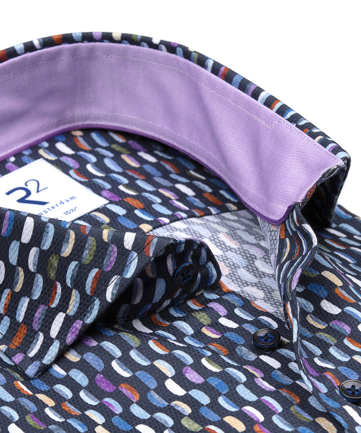 Half-circle print dobby cotton shirt 010 - Navy