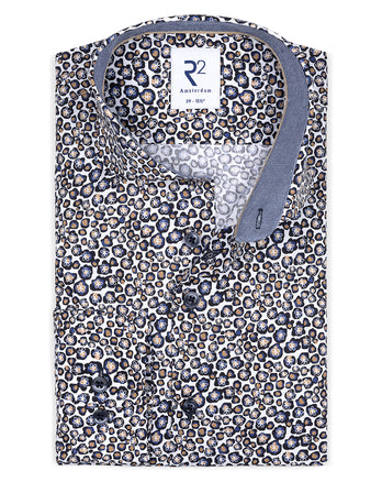Blumendruck Baumwollhemd 010 - Navy