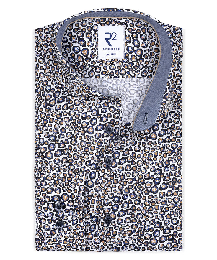 Blumendruck Baumwollhemd 010 - Navy