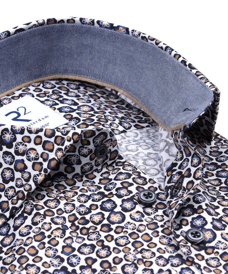 Blumendruck Baumwollhemd 010 - Navy