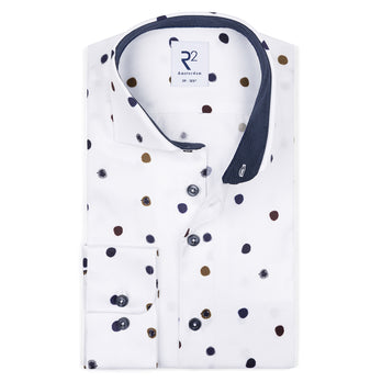 Punkte-Print 2-Ply Baumwollhemd 004 - White