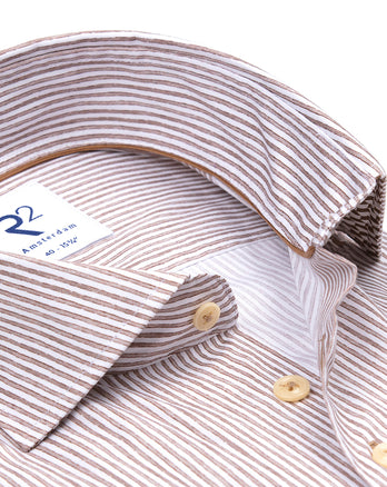 Striped cotton stretch shirt 042 - Taupe