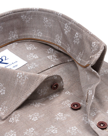 Blumendruck Baumwollhemd 042 - Taupe