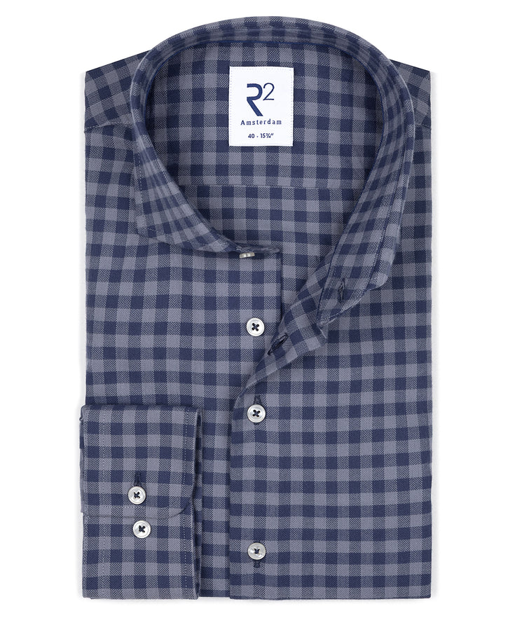 Kariertes Baumwoll-Flanellhemd 010 - Navy