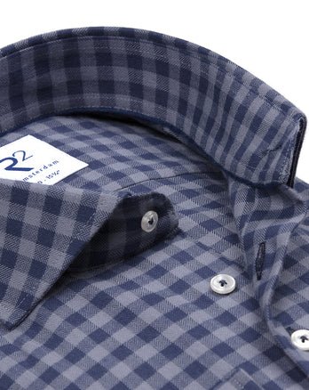 Kariertes Baumwoll-Flanellhemd 010 - Navy