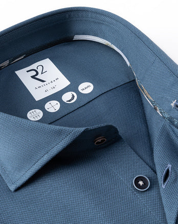 Extra long sleeves. Travel shirt dobby 019 - Vintage blue