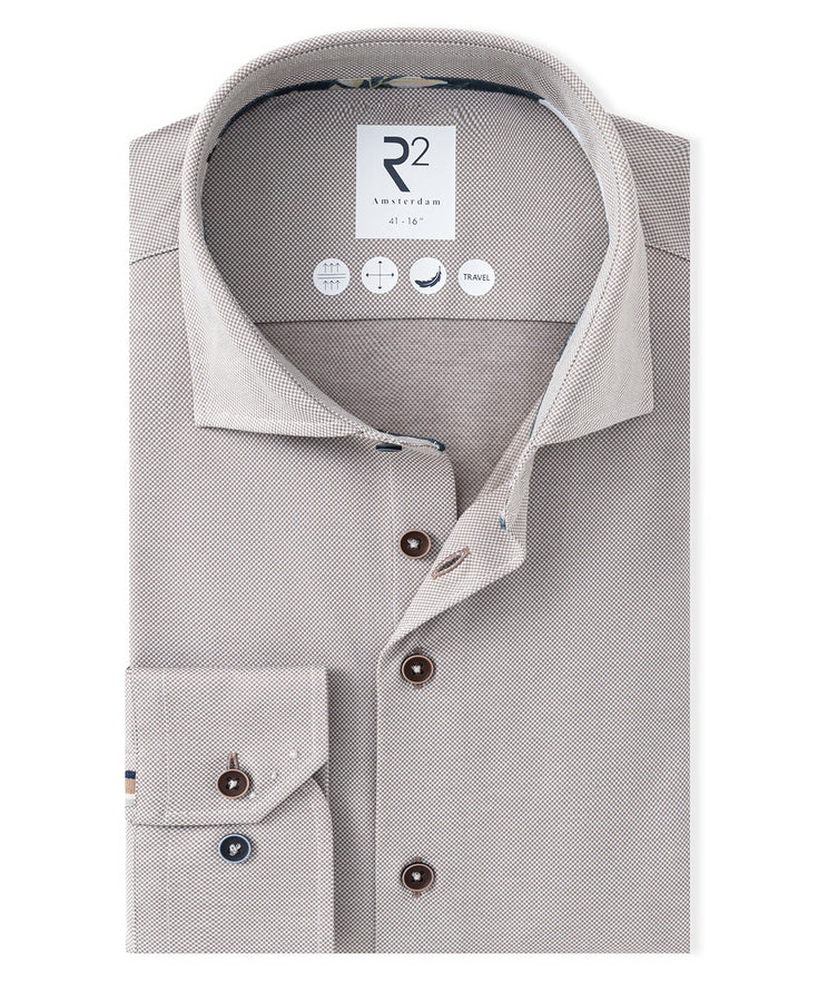 Extra long sleeves. Travel shirt dobby 042 - Taupe
