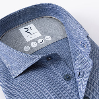 Extra long sleeves. Travel shirt herringbone 014 - Blue