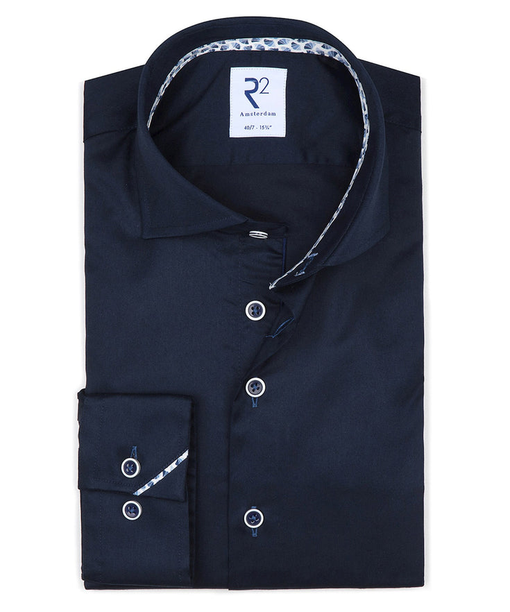 Extra long sleeves. 2 PLY organic cotton shirt Navy