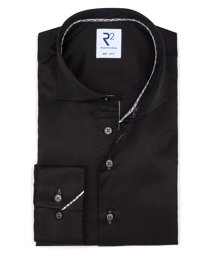 Extra long sleeves. 2 PLY organic cotton shirt Black