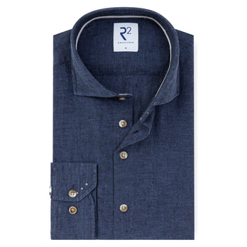 Extra long sleeves. Linen blend shirt 010 - Navy