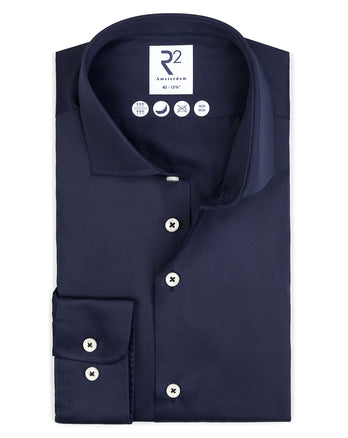 Strijkvrij satijnen katoenen overhemd 010 - Navy