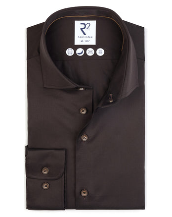 Non-iron 2 PLY cotton shirt 040 - Dark brown