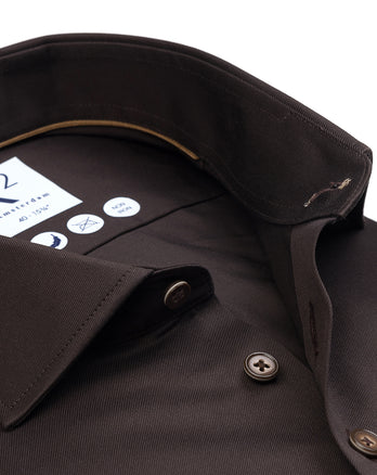 Non-iron 2 PLY cotton shirt 040 - Dark brown