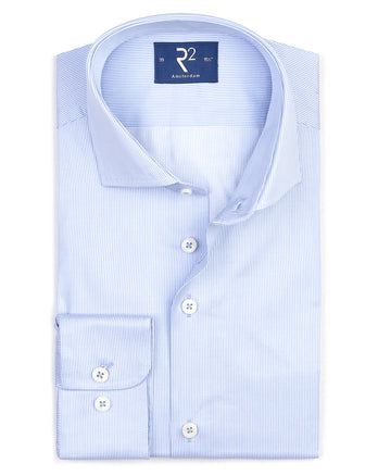 Strijkvrije gestreepte katoenen overhemd 018 - Light blue