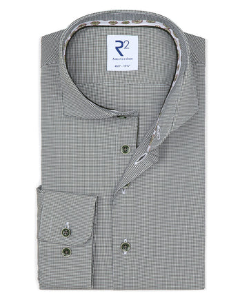 Manches extra longues. Chemise en coton 2 PLY pied de poule vert foncé dark green