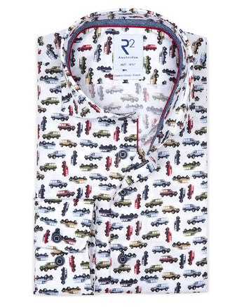 Extra lange Ärmel. Weißes 2 PLY Baumwollhemd mit Jeep-Wagoneer-Aufdruck Multicolour