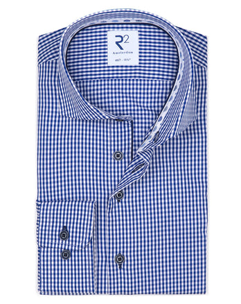 Manches extra longues. Chemise en coton à carreaux bleu cobalt Navy