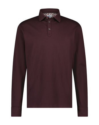 Aubergine gemerceriseerde polo met lange mouwen bordeaux