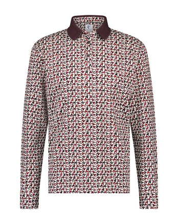 Witte gemerceriseerde stoelprint polo met lange mouwen bordeaux